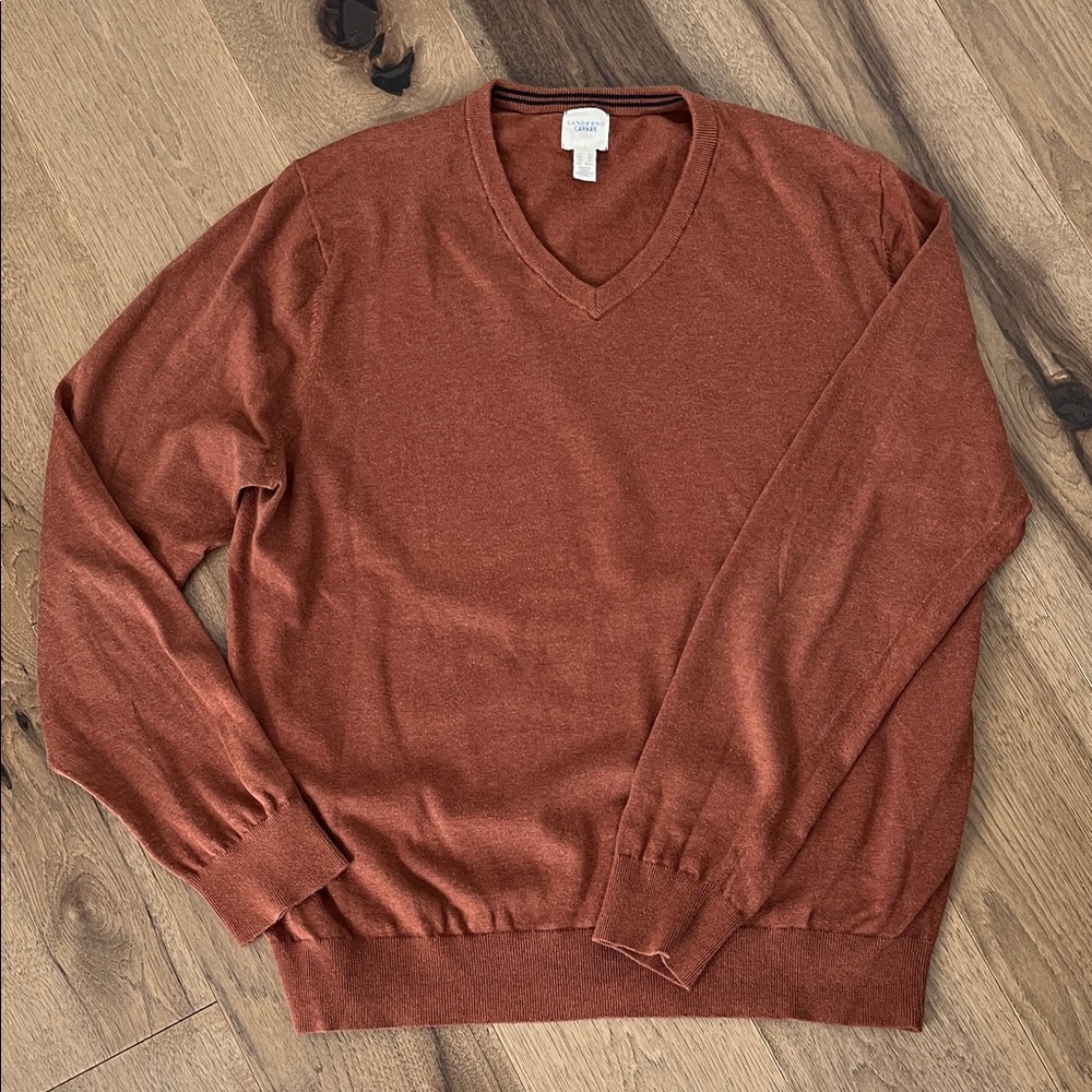 Lands' End Canvas Men's V-Neck Sweater in Rust Orange - Size XL - Like New